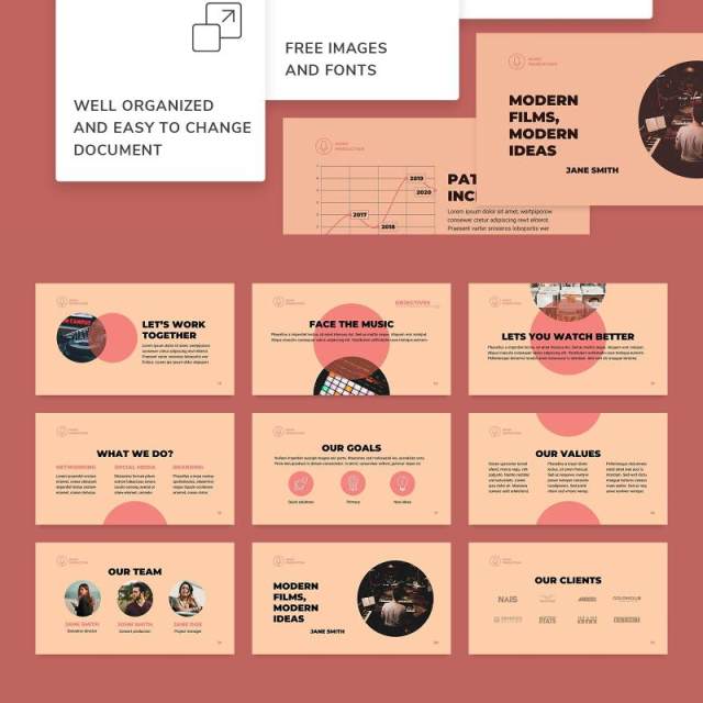 音乐制作唱片公司PPT模板不含照片Music Production PowerPoint Presentation Template