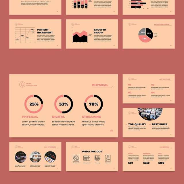 音乐制作唱片公司PPT模板不含照片Music Production PowerPoint Presentation Template