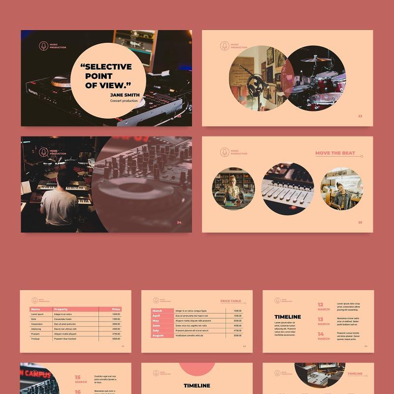 音乐制作唱片公司PPT模板不含照片Music Production PowerPoint Presentation Template