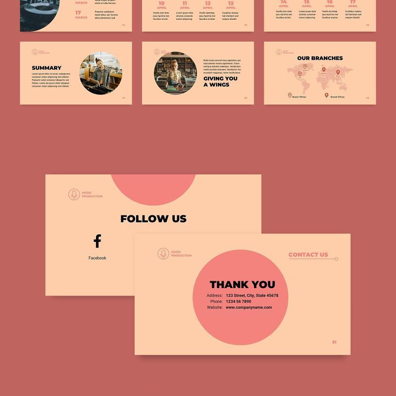 音乐制作唱片公司PPT模板不含照片Music Production PowerPoint Presentation Template