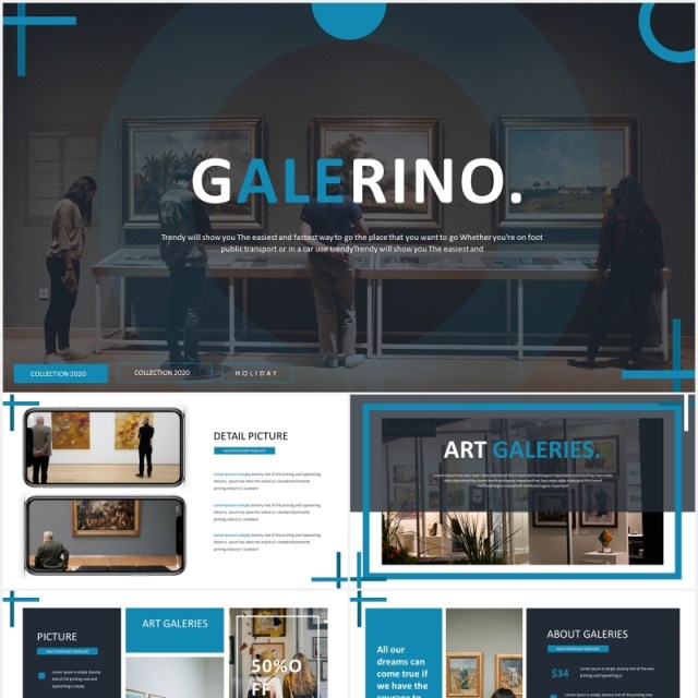 蓝色简约国外图片排版PPT模板Galerino - Powerpoint Template