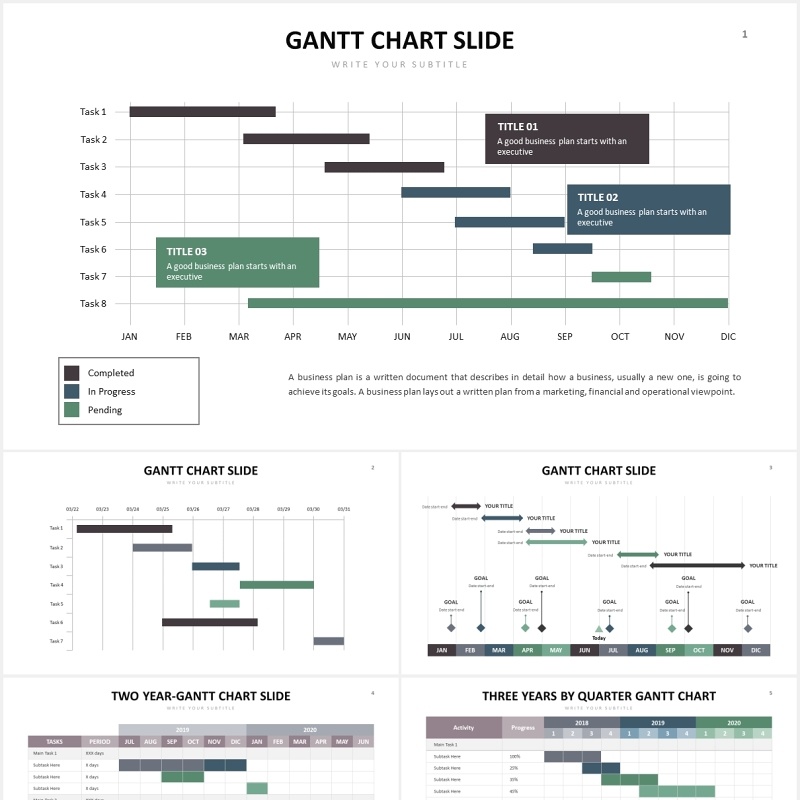 项目进度甘特图表格PPT信息图表素材Gantt Slides V1 Powerpoint Template