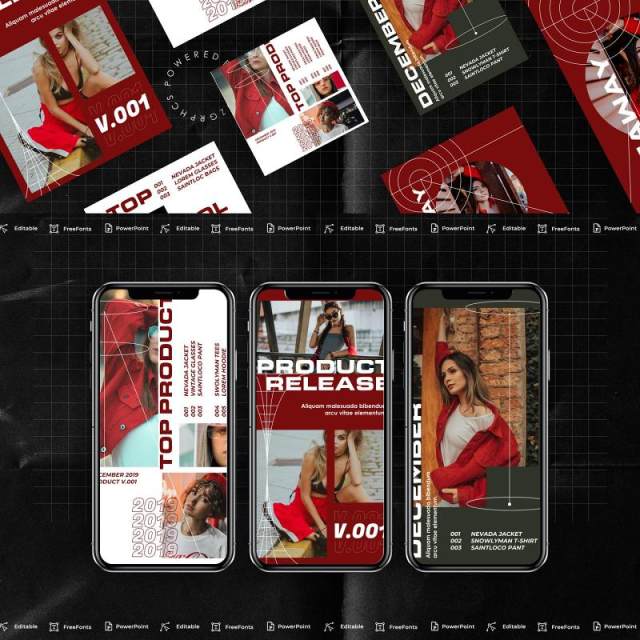 深红色手机竖版社交媒体杂志PPT版式模板不含照片Social Media PowerPoint Template