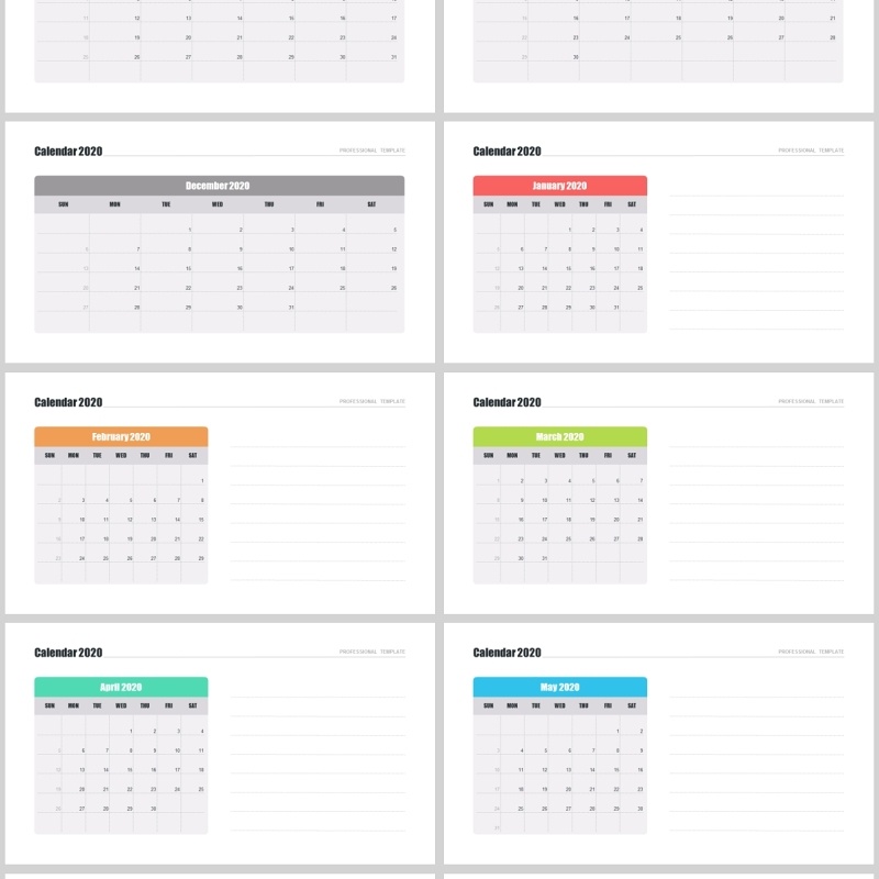 2020年日历PPT模板素材calendar 2020 for powerpoint