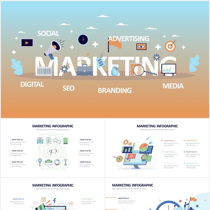 数字营销市场职场人物插画信息图表PPT素材Digital Marketing Powerpoint Slides