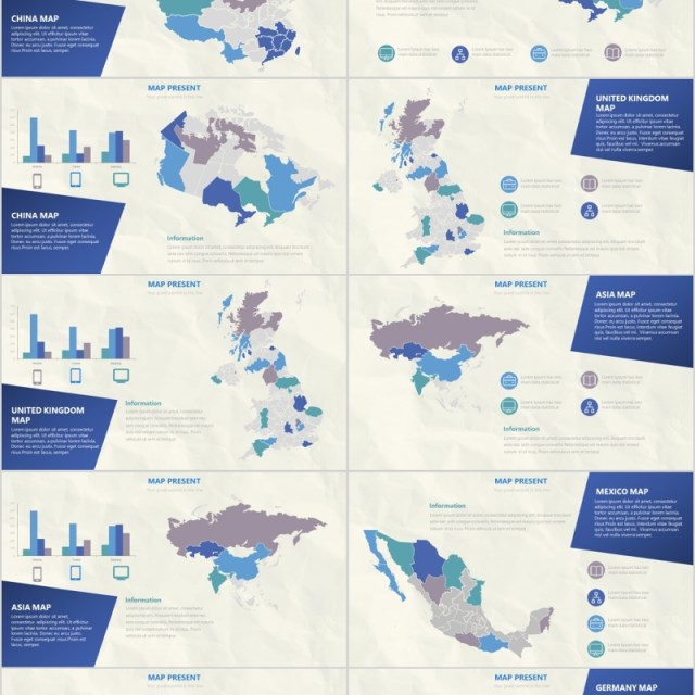 世界地图多国家PPT演示模板Map Slides Presentation