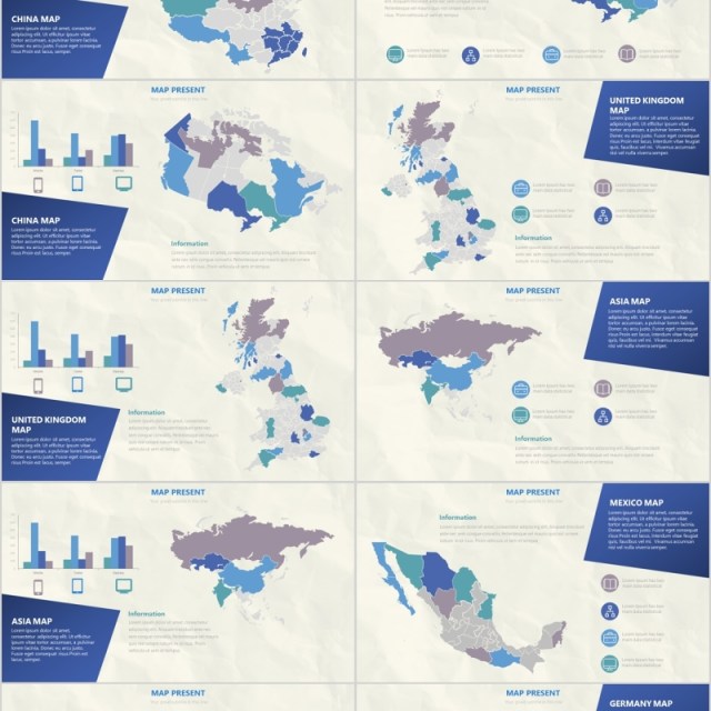 世界地图多国家PPT演示模板Map Slides Presentation