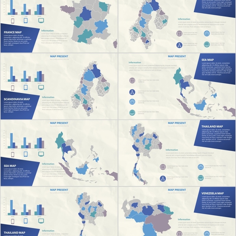 世界地图多国家PPT演示模板Map Slides Presentation