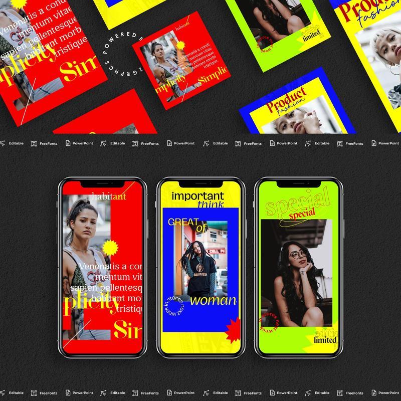 红黄绿色手机竖版社交媒体杂志PPT版式模板Social Media PowerPoint Template