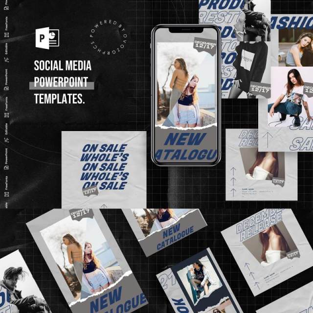 高级灰手机竖版社交媒体杂志PPT版式模板Social Media PowerPoint Template