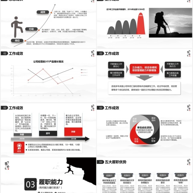 极致简约框架完整勇攀高峰岗位竞聘工作报告攀登PPT模板