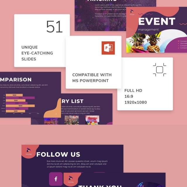 紫色活动项目管理宣传策划PPT模板不含照片Event Management PowerPoint Presentation Template