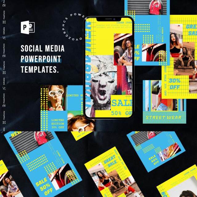 蓝黄色浅色手机竖版社交媒体杂志PPT版式模板Social Media PowerPoint Template 蓝黄色浅色手机竖版社交媒体杂志PPT版式模板Social Media PowerPoint Template