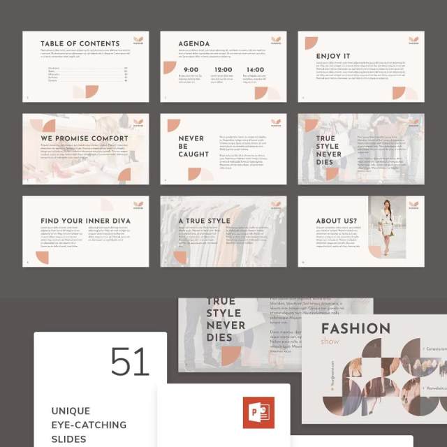 品牌时尚服装时装秀宣传介绍PPT模板不含照片Fashion Show PowerPoint Presentation Template