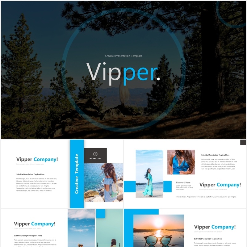 蓝色国外图片排版PPT模板Vipper Powerpoint