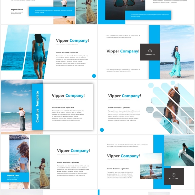 蓝色国外图片排版PPT模板Vipper Powerpoint