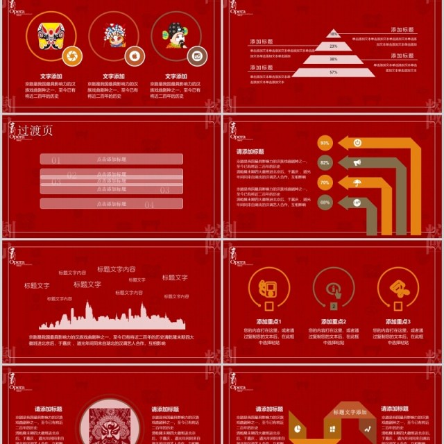 红色中国京剧梨园戏曲文化艺术PPT模板