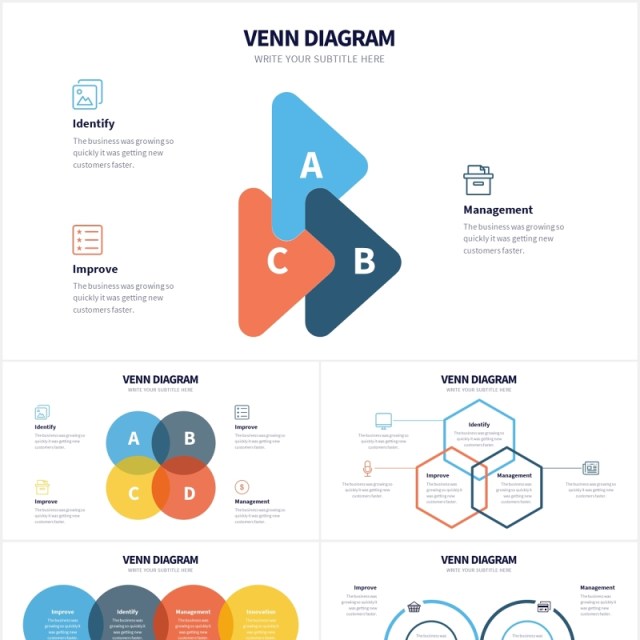 维恩图文氏交叉重叠交集信息图表PPT素材Venn Powerpoint Template