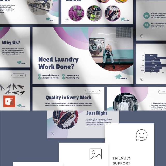 洗衣房洗衣店商业PPT版式模板Laundry PowerPoint Presentation Template