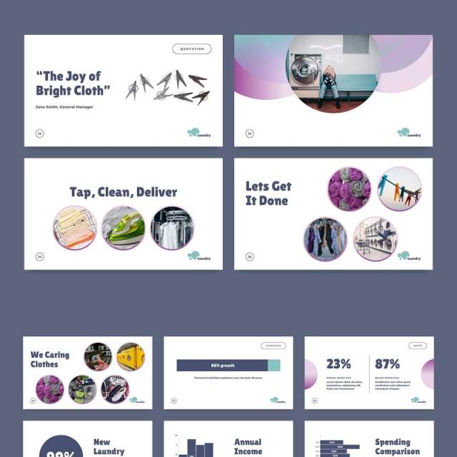 洗衣房洗衣店商业PPT版式模板Laundry PowerPoint Presentation Template