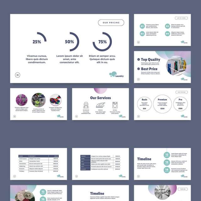 洗衣房洗衣店商业PPT版式模板Laundry PowerPoint Presentation Template