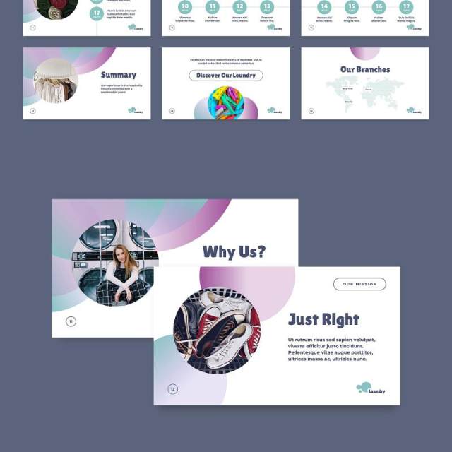 洗衣房洗衣店商业PPT版式模板Laundry PowerPoint Presentation Template