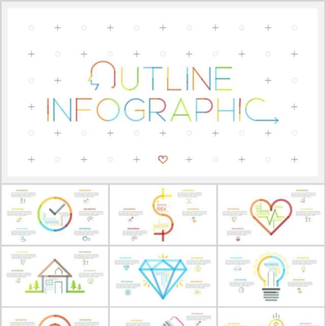 创意彩色线性图形图标大纲目录字母数字PSD素材信息图表PPT元素Outline Powerpoint Presentation