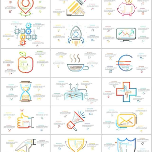 创意彩色线性图形图标大纲目录字母数字PSD素材信息图表PPT元素Outline Powerpoint Presentation