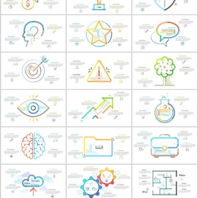 创意彩色线性图形图标大纲目录字母数字PSD素材信息图表PPT元素Outline Powerpoint Presentation