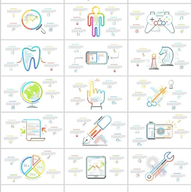 创意彩色线性图形图标大纲目录字母数字PSD素材信息图表PPT元素Outline Powerpoint Presentation