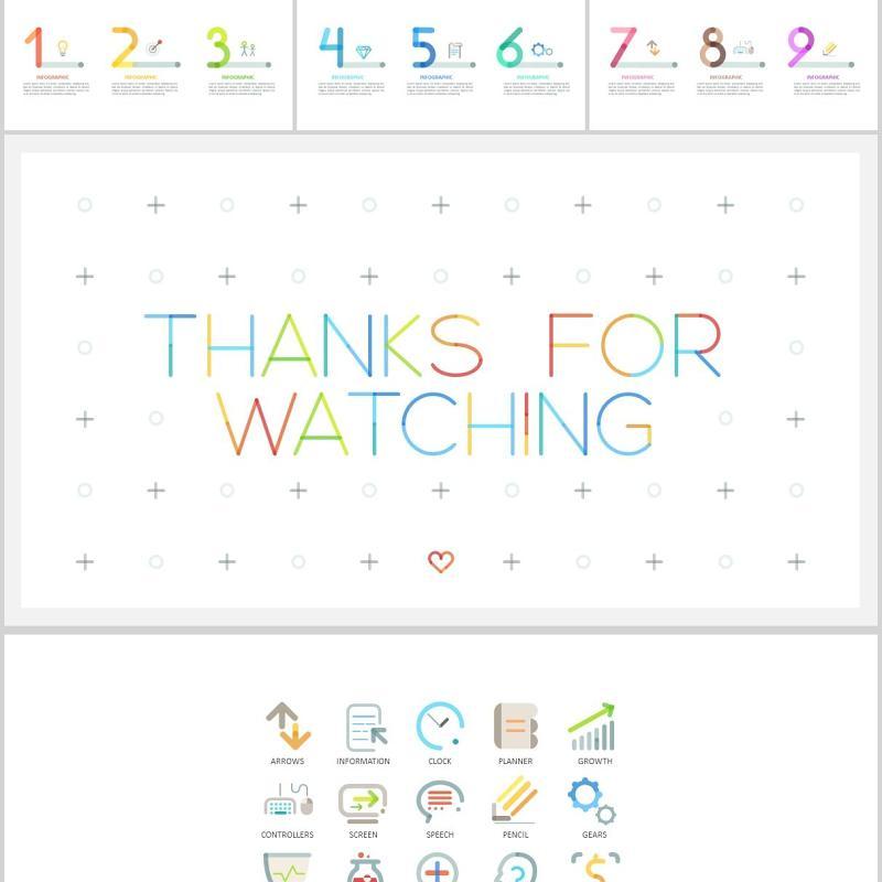 创意彩色线性图形图标大纲目录字母数字PSD素材信息图表PPT元素Outline Powerpoint Presentation