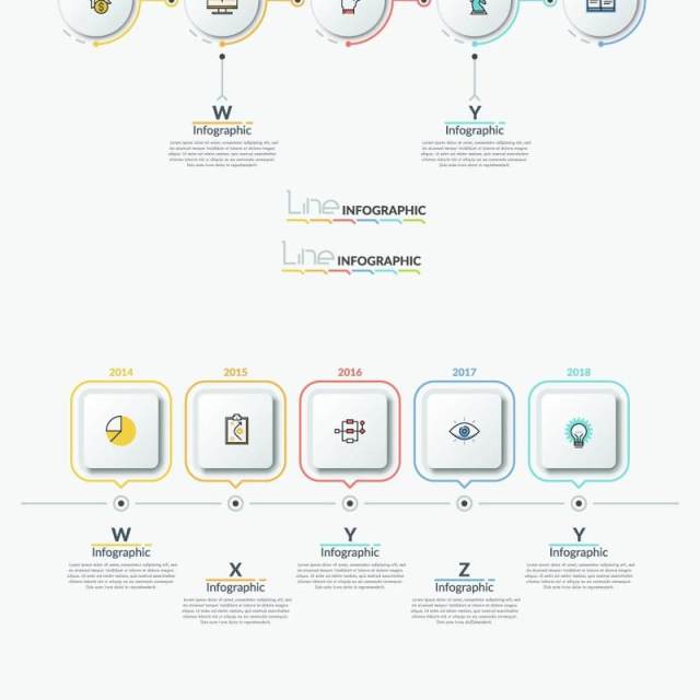 商业线性时间轴螺旋图矩形圆形连接循环关系流程图可视化信息图表AI矢量素材Line-X Infographics