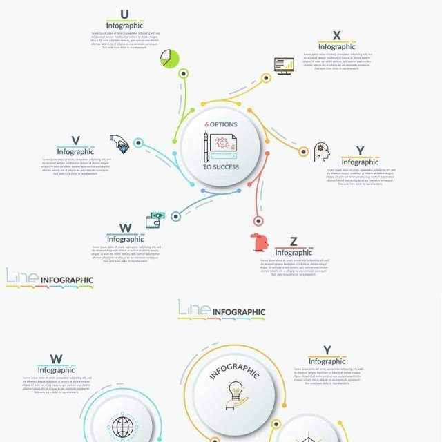 商业线性时间轴螺旋图矩形圆形连接循环关系流程图可视化信息图表AI矢量素材Line-X Infographics