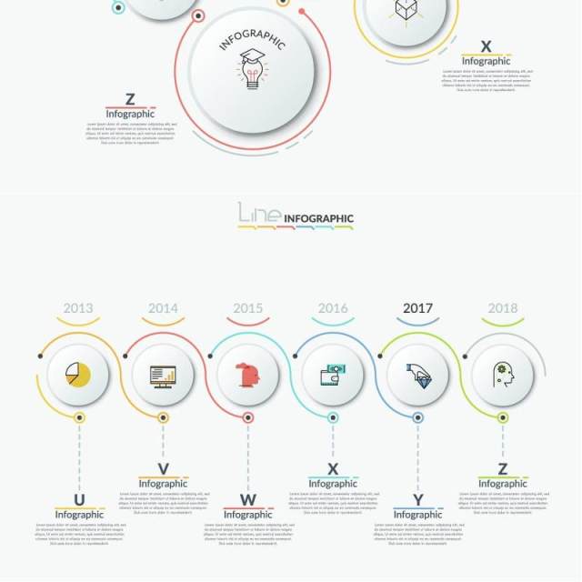 商业线性时间轴螺旋图矩形圆形连接循环关系流程图可视化信息图表AI矢量素材Line-X Infographics