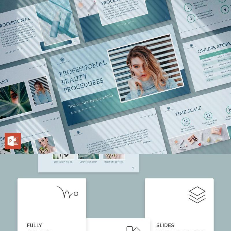 美容市场商业分析创意PPT模板不含照片Beauty Market PowerPoint Presentation Template