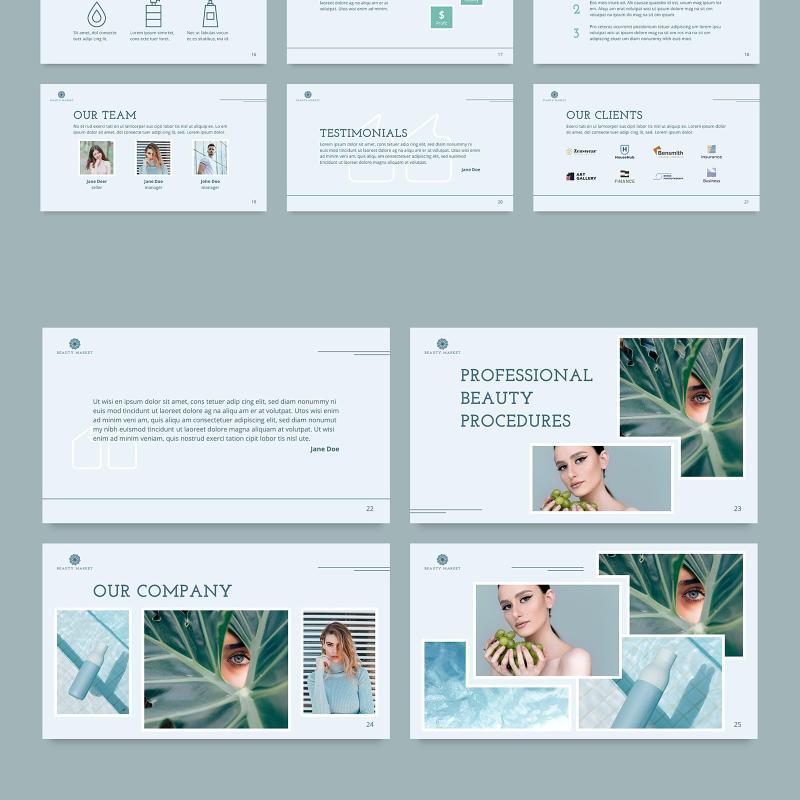 美容市场商业分析创意PPT模板不含照片Beauty Market PowerPoint Presentation Template