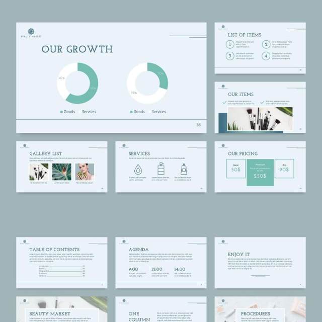 美容市场商业分析创意PPT模板不含照片Beauty Market PowerPoint Presentation Template