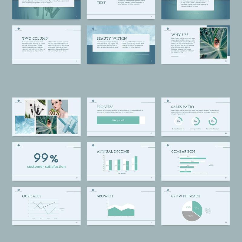 美容市场商业分析创意PPT模板不含照片Beauty Market PowerPoint Presentation Template