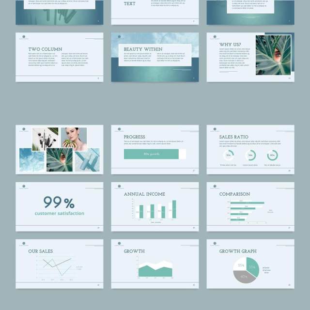 美容市场商业分析创意PPT模板不含照片Beauty Market PowerPoint Presentation Template