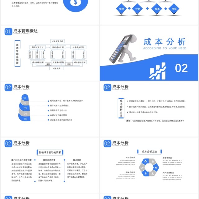 蓝色企业管理成本分析与报告PPT模板