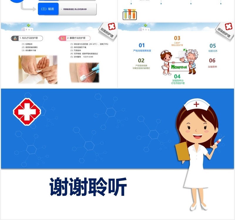 蓝色简洁护理烧伤病人医疗培训PPT模板