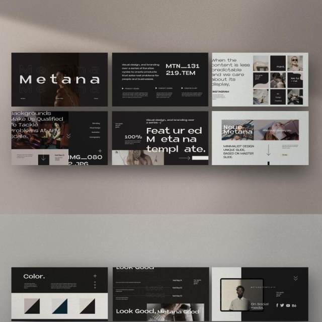 现代商业广告创意公司展示报告PPT模板不含照片Metana Modern Powerpoint Creative Agancy