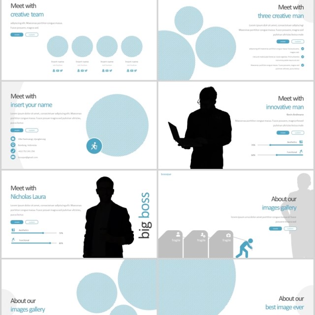 蓝色公司团队介绍工作汇报PPT信息图表模板bossque powerpoint template