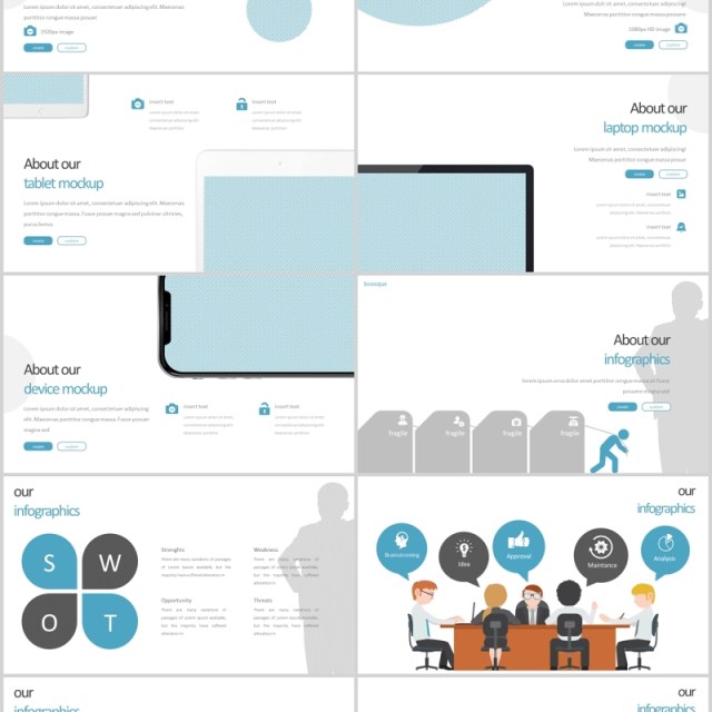 蓝色公司团队介绍工作汇报PPT信息图表模板bossque powerpoint template