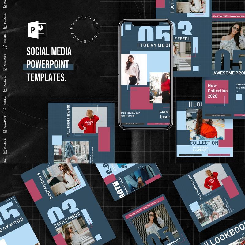 高级灰手机移动端竖版社交媒体杂志PPT版式模板Social Media PowerPoint Template