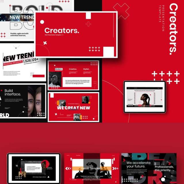 红色创意广告策划公司年度分析汇报PPT模板不含照片Creator Creative Powerpoint Agency Corporate