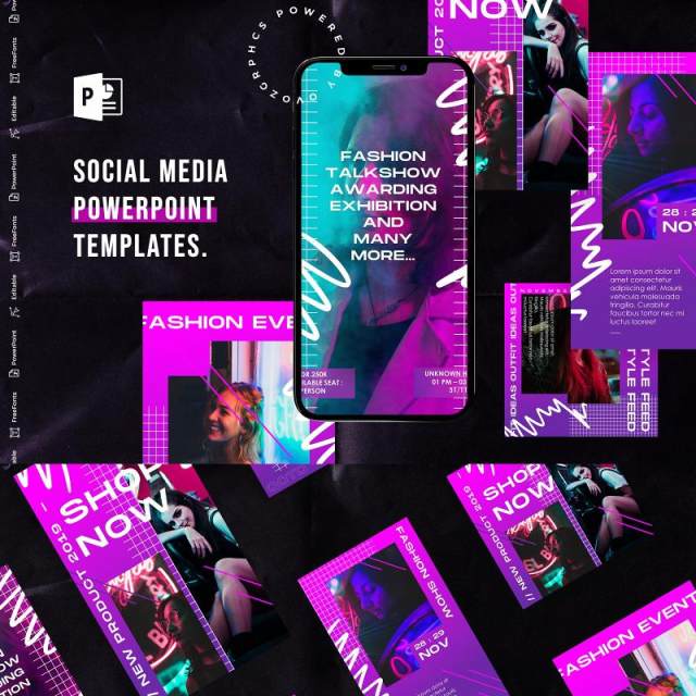 炫彩紫色渐变手机竖版社交媒体杂志PPT版式模板不含照片Social Media PowerPoint Template