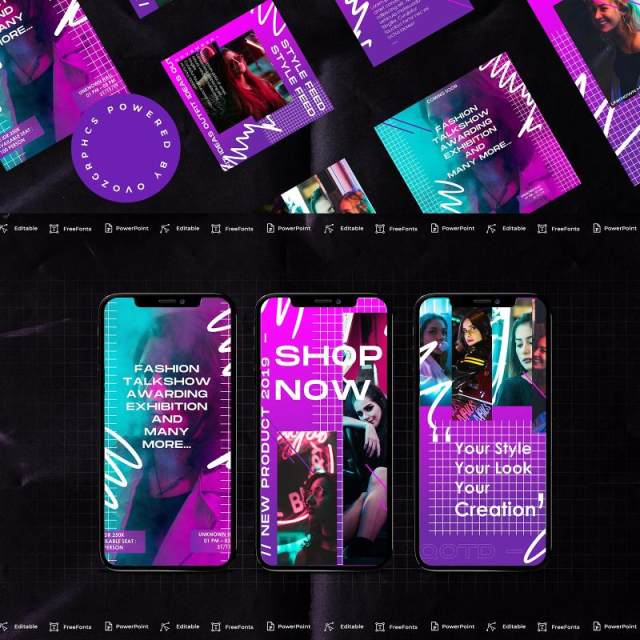 炫彩紫色渐变手机竖版社交媒体杂志PPT版式模板不含照片Social Media PowerPoint Template