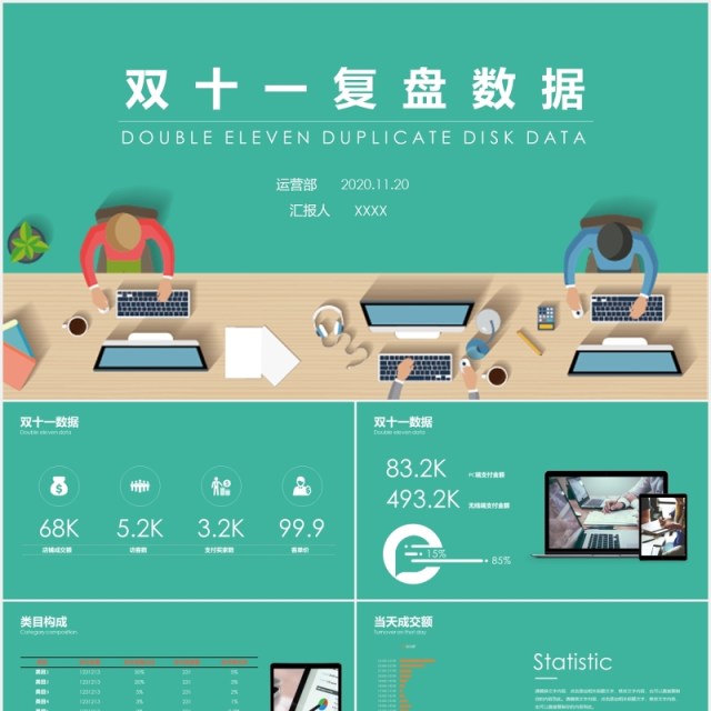 绿色双十一活动复盘数据工作报告PPT模板