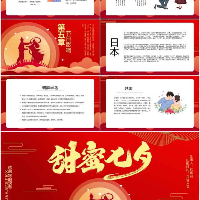 红色喜庆七夕情人节节日主题PPT模板 红色喜庆七夕情人节节日主题PPT模板